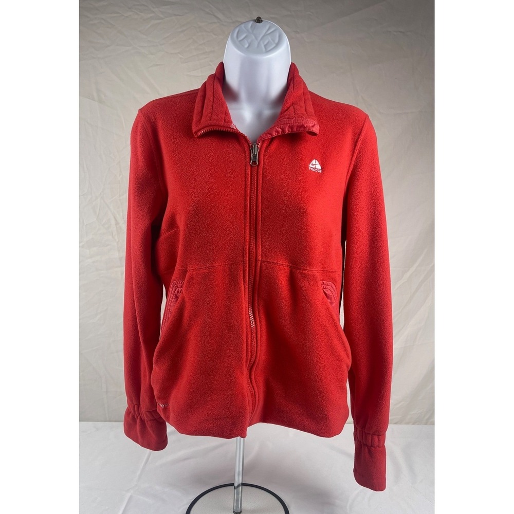 Nike ACG Fit Therma Fleece Jacket Womens Small Red Full Zip Mock Neck Hiking
